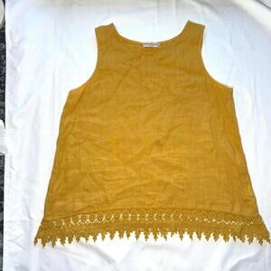 Terzo Millennio Large Linen‎ Sleeveless Top Lagenlook Boho Peasant Italy Gold